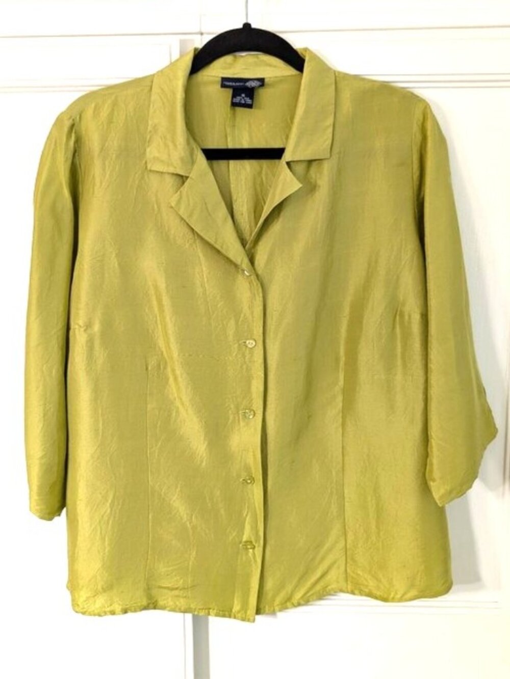 Venezia Jeans 100% Silk Lime Green Button-Front Blouse Size 16